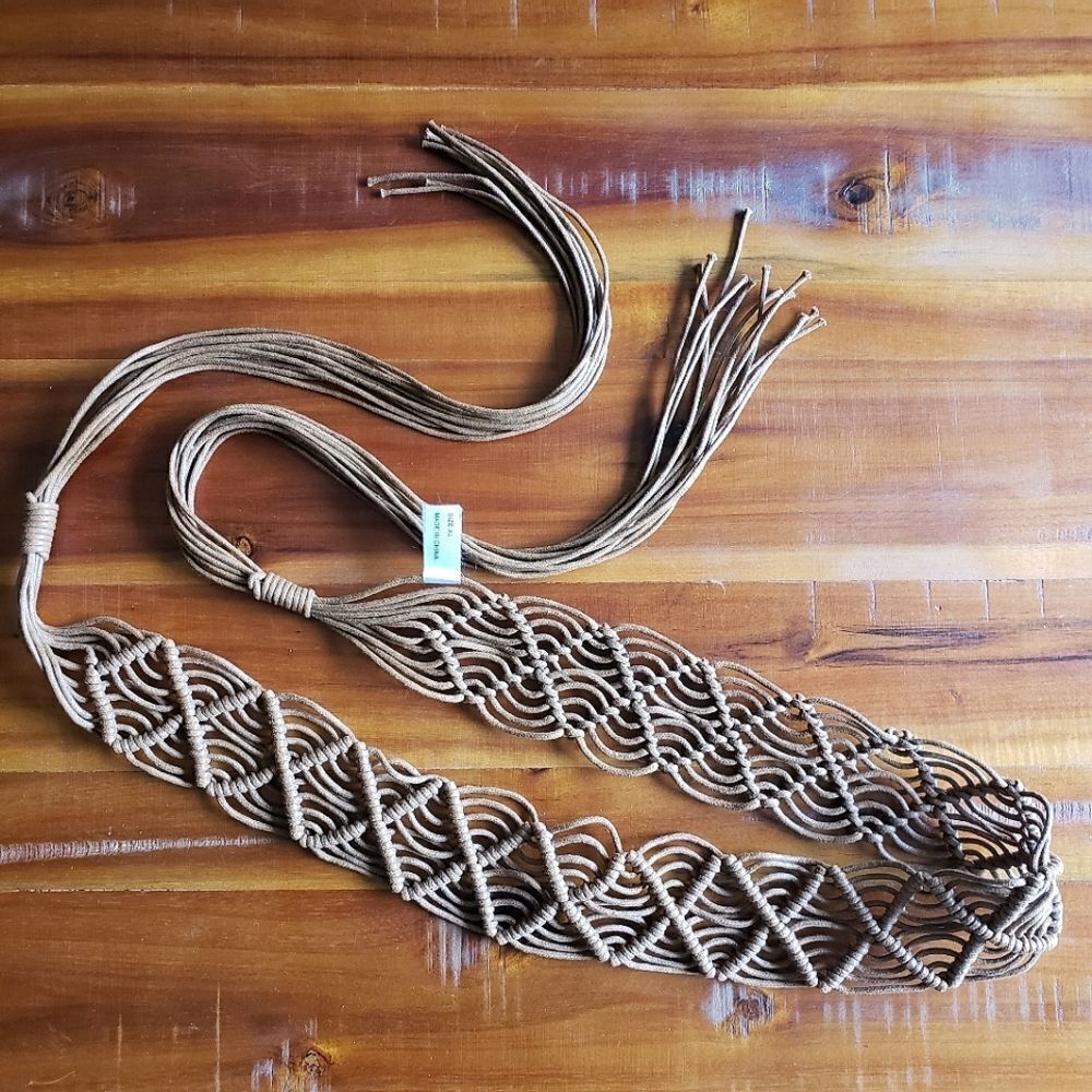 Bohemian brown macrame belt XL